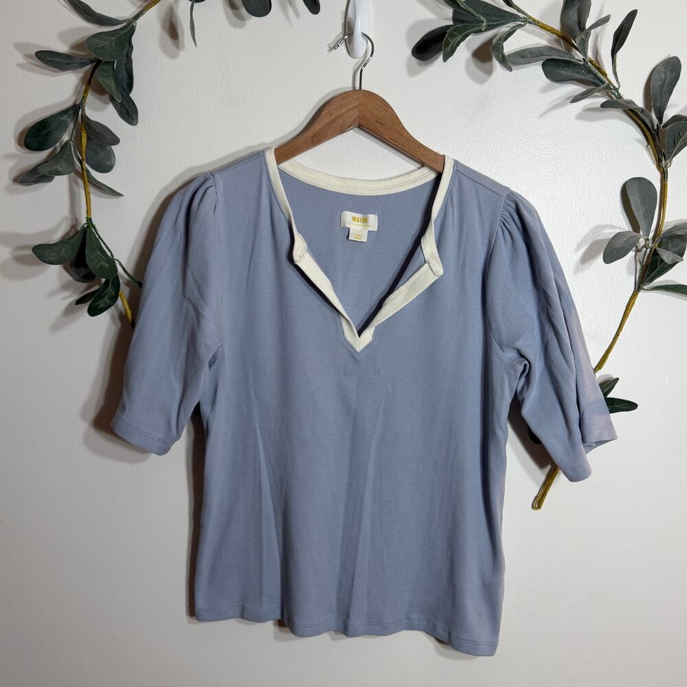 Anthropologie Maeve Blue Ribbed Top